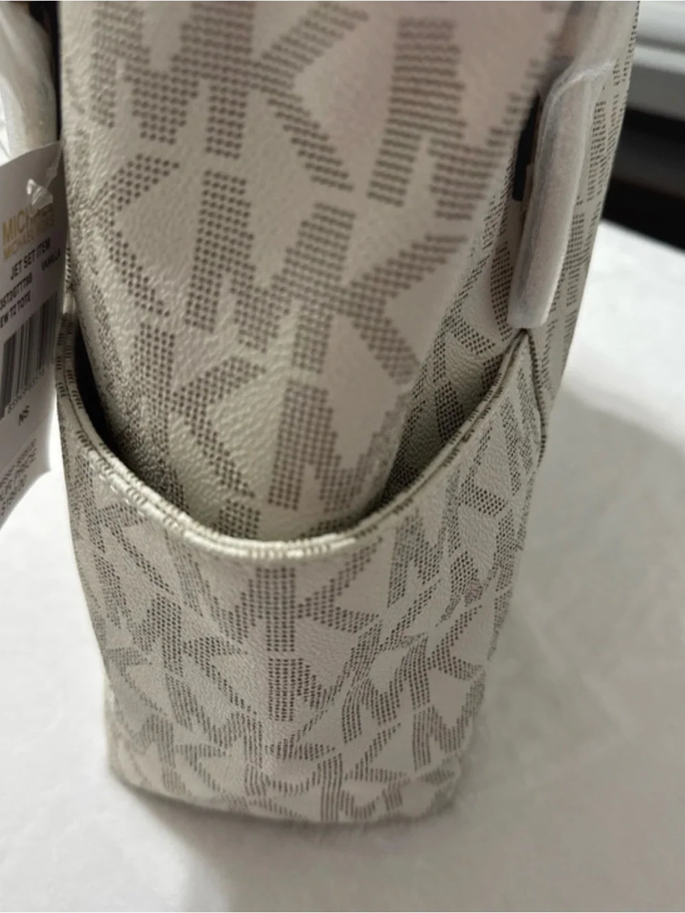 NWT Michael Kors Cream and Taupe Logo Tote with Gold Charm